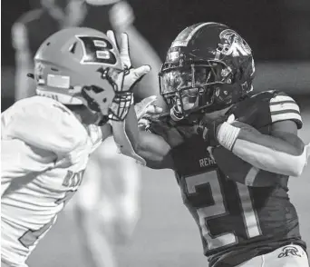  ?? Photos by Billy Calzada/Staff photograph­er ?? Reagan’s Cole Pryor rushed for three scores in the second half of Friday’s victory over Brandeis. The sophomore running back now has 1, 148 rushing yards on the season.