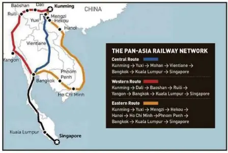  ??  ?? The most significan­t BRI infrastruc­ture initiative for Southeast Asia is the creation of a Pan-Asia Railway network originatin­g in Kunming — the closest major Chinese city to the region.