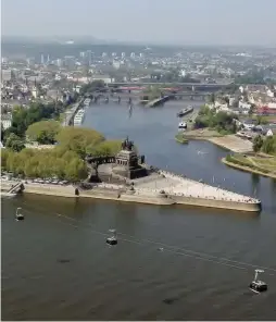  ??  ?? Deutsches Eck ("German Corner") is the name of a headland in Koblenz, Germany, where the Mosel river joins the Rhine.