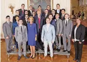  ?? [PHOTOS PROVIDED] ?? The OU men’s gymnastics team stands for a photo with President Donald Trump and Education Secretary Betsy DeVos.