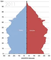  ??  ?? Graphs showing the changing shape of the population between 1911 and 2011