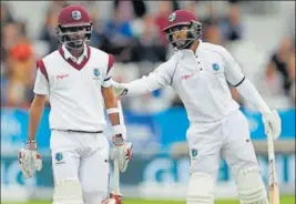  ?? REUTERS ?? Kraigg Brathwaite (left, 95) and Shai Hope (118 no) were the architects of West Indies’ fivewicket win over England at Headingley on Tuesday. This is Windies’ first Test win in England in 17 years.