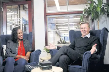  ??  ?? TaskRabbit CEO Stacy Brown-Philpot, left and IKEA Group president &amp; CEO Jesper Brodin speak during an interview with Reuters in San Francisco.