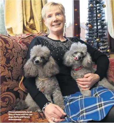  ?? PETER MORRISON ?? Prized possession­s: Janet Gray at home with her two dogs, Hollie and Harvey