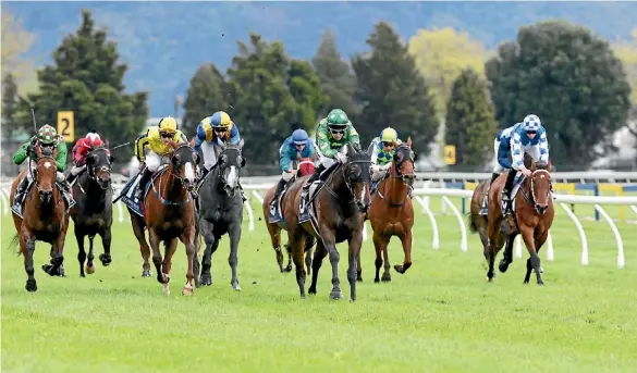  ?? NZ RACING DESK ?? Aotearower (centre) powers to a surprise win at Rotorua on Saturday.