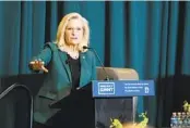  ?? ROBERT GILL AP ?? Former Rep. Liz Cheney speaks at Dartmouth in Hanover, N.H., on Friday.