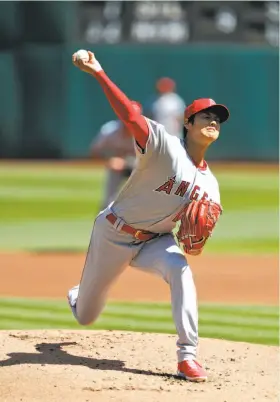  ?? Carlos Avila Gonzalez / The Chronicle ?? Shohei Ohtani, making his first start in the majors, limited the A’s to three hits in a six-inning outing.