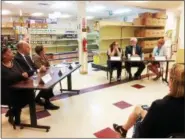  ?? EVAN BRANDT — DIGITAL FIRST MEDIA ?? The panel assembled Monday in Pottstown to discuss the impact of potential cuts to the SNAP program included, from left, Danielle Gadsen; U.S. Sen. Bob Casey; Montgomery County Commission­ers’ Chairwoman Val Arkoosh; Renee Gorski, Patrick Druhan, director of Montco Hunger Solutions; and Barbara Wilhelmy, executive director of the Cluster Outreach Center.