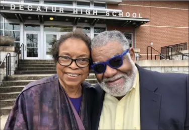  ?? MICHAEL WARREN—ASSOCIATED PRESS ?? In this Feb. 13, 2020 photo, Roslyn Pope, who wrote “An Appeal for Human Rights” as a Spelman College student in March 1960, and Charles Black, who co-founded the Atlanta Student Movement as a Morehouse College student that year, pose outside Decatur High School in Decatur, Ga. .