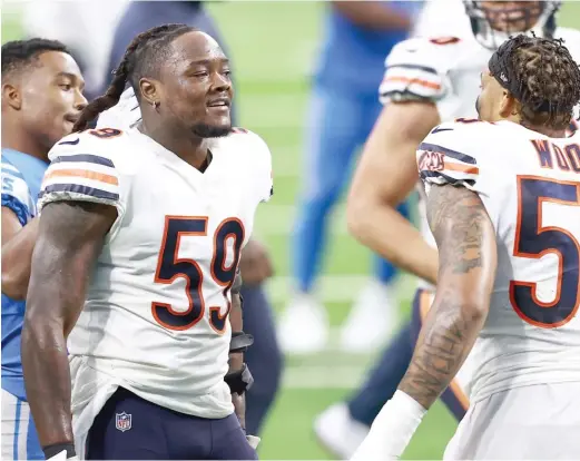  ?? REY DEL RIO/GETTY IMAGES ?? Inside linebacker Danny Trevathan played only 48% of the Bears’ defensive snaps against the Giants after playing 90% against the LIons.