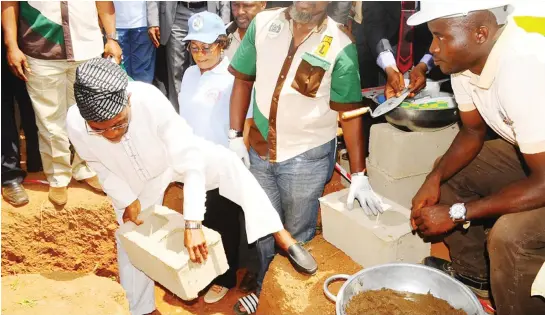  ?? PHOTO ?? Governor Rauf Aregbesola of Osun laying the foundation for an Ultra Modern Central Abattoir in Osogbo, Osun State on Wednesday.