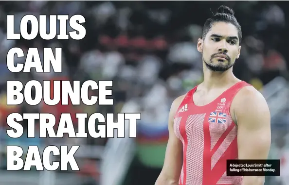  ??  ?? A dejected Louis Smith after falling off his horse on Monday.