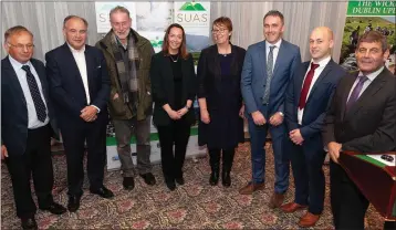  ??  ?? SUAS Project members Pat Dunne, Larry O’Loughlin, Owen Carton, Sinead Hurson, Monica Gorman, Brian Dunne and Minister Andrew Doyle at the funding announceme­nt in the Glendaloug­h Hotel.