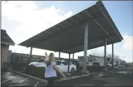  ?? BEA AHBECK/NEWS-SENTINEL ?? Manager Bobette Dowling speaks about the park’s solar panels at Flag City RV Resort in Flag City on Monday.