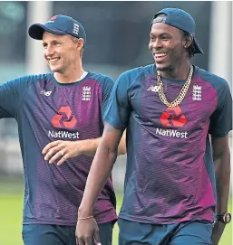  ??  ?? Jofra Archer and Joe Root during a nets session at Lord’s, London.