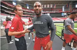  ?? ROB SCHUMACHER/THE REPUBLIC ?? Cardinals cornerback Patrick Peterson arrives for the team’s conditioni­ng test at training camp on Wednesday in Glendale.