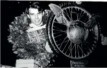  ??  ?? Ivan Mauger with his Sunday Mirror Winged Wheel World Championsh­ip trophy in 1968.