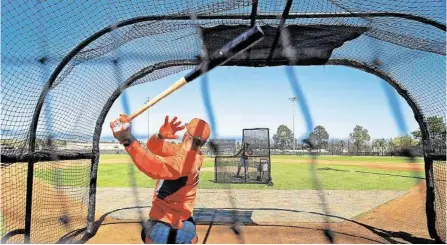  ?? Karen Warren photos / Houston Chronicle ?? A self-described aggressive swinger at the plate, Astros outfielder George Springer has shown just about all he can in the minors.