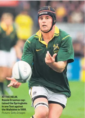  ?? Picture: Getty Images ?? AT THE HELM. Rassie Erasmus captained the Springboks in one Test against the Wallabies in 1999.