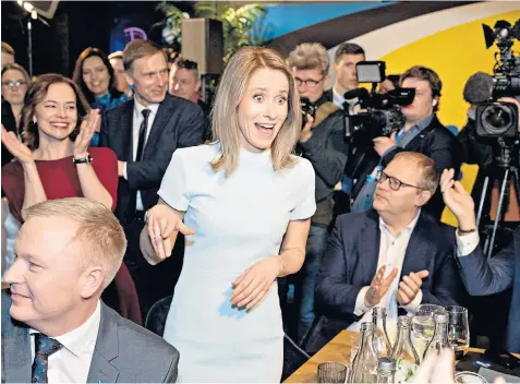  ?? ?? Kaja Kallas is elated after the results of e-votes were announced in Tallinn. Fifty-one per cent of votes were cast online in a country that prides itself on its digital infrastruc­ture