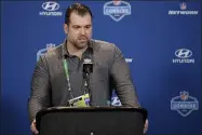  ?? DARRON CUMMINGS — THE ASSOCIATED PRESS ?? Then-Colts general manager Ryan Grigson responds to a question during a 2016news conference at the NFL scouting combine in Indianapol­is.