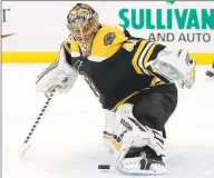  ?? Michael Dwyer / Associated Press ?? Bruins goalie Tuukka Rask is not a fan of quarantini­ng in order for the NHL to resume play: “It doesn’t feel right to take guys away from their families for many, many months at a time.”