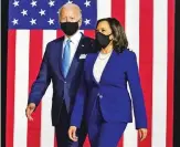  ?? AP FILE PHOTO ?? Democratic presidenti­al candidate former Vice President Joe Biden and his running mate, Sen. Kamala Harris, D-Calif., arrive to speak at a news conference Wednesday in Wilmington, Del.