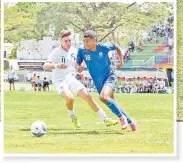  ?? Picture: REINAL CHAND ?? Inset: Fiji defender Scott Wara wins possession from New Zealand’s Ollie Whyte during the semi-final of the OFC Men’s Olympic Qualifier 2019 at Churchill Park in Lautoka.