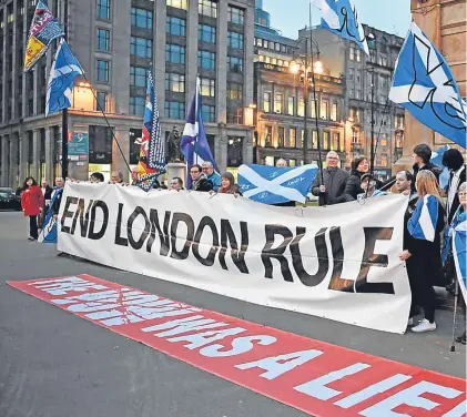  ?? Getty. ?? Independen­ce supporters gather in George Square, Glasgow, following yesterday’s announceme­nt that Nicola Sturgeon will seek permission to hold a second independen­ce referendum.