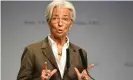  ??  ?? Lagarde spoke to an audience of bankers in Frankfurt. Photograph: Xinhua/REX/ Shuttersto­ck