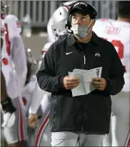 ?? ASSOCIATED PRESS FILE PHOTO ?? Ryan Day will coach Ohio State in the Big Ten Championsh­ip Game after all. The conference waived its six-game minimum rule Wednesday, allowing the Buckeyes, who have played five games, to compete for the title.