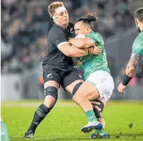  ?? Photo / Photosport ?? All Blacks captain and openside flanker Sam Cane snuffs out an attack by Ireland wing James Lowe at Eden Park on Saturday.