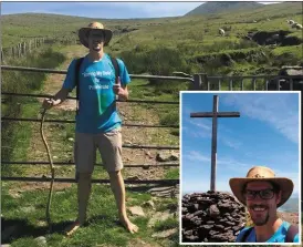  ?? INSET: BELOW: Eamonn on top of Carrauntoh­ill on Saturday. ?? Mayo man Eamonn Keaveney pictured at the start of his Mt Brandon Climb on Friday and Eamonn after he successful­ly summited the mountain barefoot.