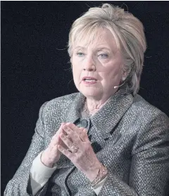  ?? AP ?? Former secretary of state Hillary Clinton speaks in New York.