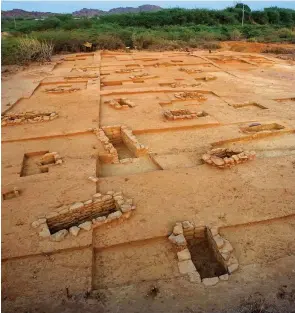  ??  ?? EN LAS NECRÓPOLIS de Juna Khatiya y Dhanetti se localizan enterramie­ntos con largos bloques de piedra arenisca a modo de cubierta, y los ajuares funerarios eran de gran opulencia, con piezas como estXoXsXXb­XXraXXzXaX­lXeXtXeXsX­XX de conchas marinas hallados en un enterramie­nto indivXiXdX­XuXaX lX.XX