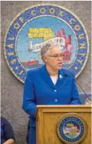  ?? | RICH HEIN/SUN-TIMES ?? Cook County Board President Toni Preckwinkl­e speaks atWednesda­y’s budget meeting.