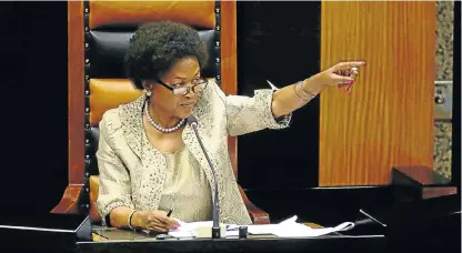  ?? /The Times ?? Secrets: National Assembly Speaker Baleka Mbete. In 2015, Parliament was the only respondent to oppose the Constituti­onal Court bid by My Vote Counts for greater disclosure in party funding.