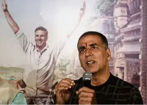  ??  ?? Breaking the stigma: Akshay speaking during the press conference to promote his film ‘Pad Man’ in Ahmedabad, India. — AP