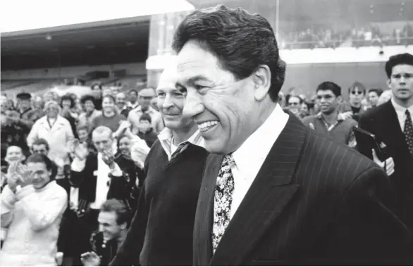  ?? Photo / NZME file ?? Winston Peters arrives at a rally to launch NZ First in 1993.