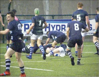  ??  ?? Fiachra Staunton scores Sligo Grammar School’s first try. Pic: Maire Hynes.