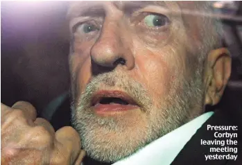  ??  ?? Pressure: Corbyn leaving the meeting yesterday