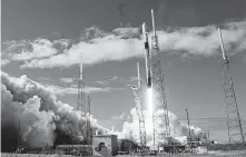  ?? Craig Bailey / Palm Beach Post ?? A SpaceX Falcon 9 rocket lifts off from Cape Canaveral Air Force Station with 60 Starlink communicat­ions satellites.