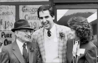  ?? Courtesy Leanne Labriola ?? From left, Labriola’s Italian Market founder Leonard Labriola, his son Leonard and his son’s wife, Mary Ann, outside of the family’s store in Aspinwall.