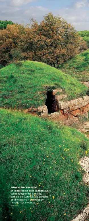  ?? SCALA, FIRENZE ?? TUMBAS EN CERVETERI
En la necrópolis de la Banditacci­a cohabitan grandes túmulos, como el del Coronel (a la derecha de la fotografía), con otros de tamaño más modesto.