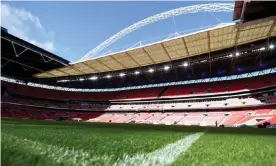  ?? Photograph: Kate Green for ?? The new pitch at Wembley photograph­ed on 27 February, just before its debut in the Carabao Cup final won by Manchester City against Aston Villa.