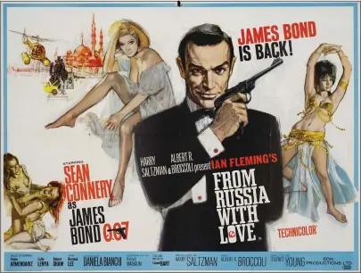  ?? ?? POSTER BOY: Sir Sean as James Bond, left, is the epitome of 60s cool in From Russia With Love, above