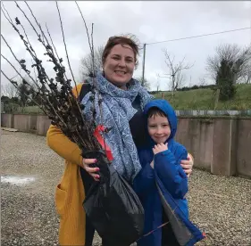  ??  ?? Bridin Moloney from New Ross with her son collecting a bundle of May Bushes in Curragraig­ue, Ballindagg­in last year.