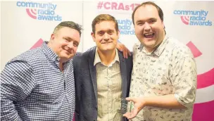  ??  ?? (Left to right) Nick Wright, station manager of Canalside Radio, Martin Steers, of the Community Radio Awards, and Gold Award winner Mark Blackman