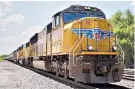  ?? AP Photo/Nati Harnik ?? ■ A Union Pacific train travels July 31, 2018, through Union, Neb.