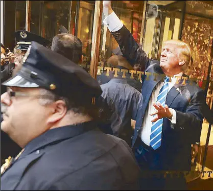  ?? AFP ?? Republican presidenti­al candidate Donald Trump greets supporters outside the Trump Towers in Manhattan yesterday.